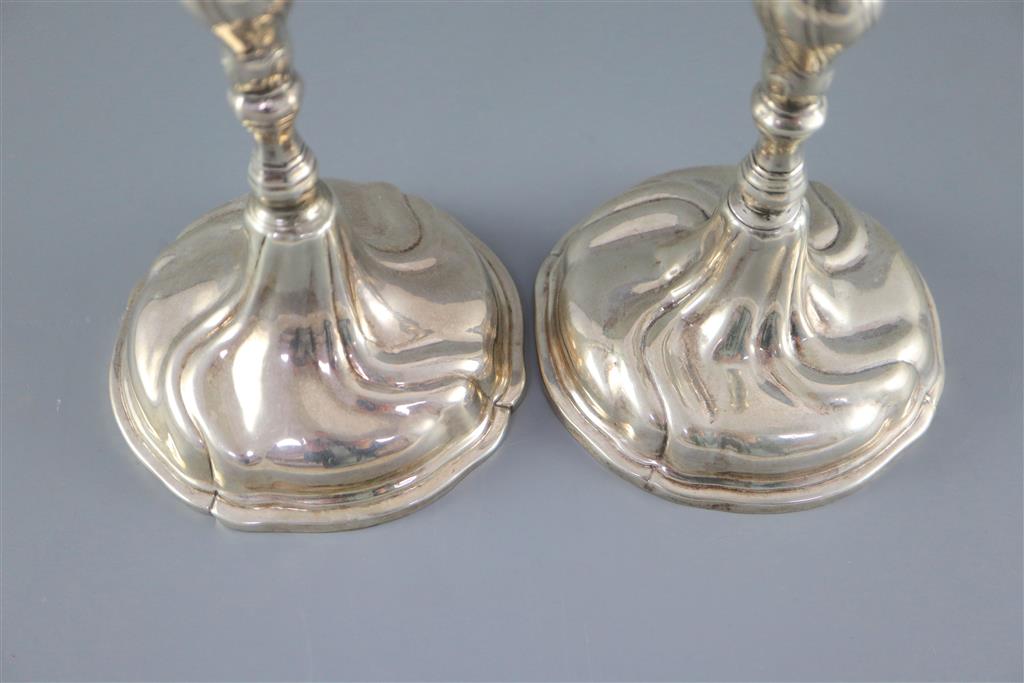 A pair of mid 18th century Danish silver candlesticks,